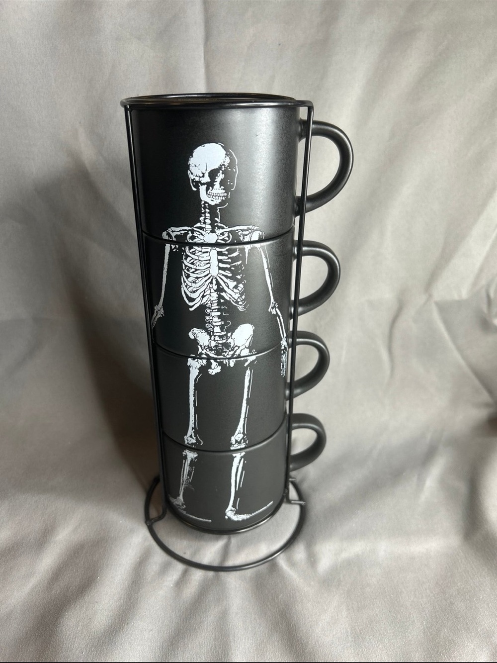 Prima Designs Day of the Dead stacked on a metal holder 6 oz. mugs. set of 4